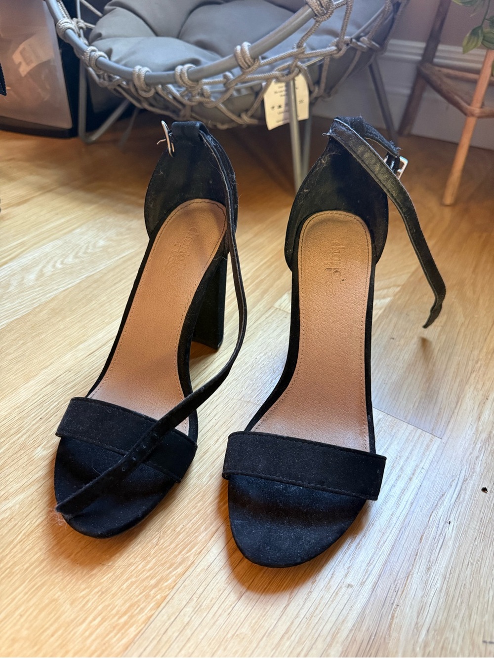 Women’s Black Suede Ankle-Strap Block Heel Sandals